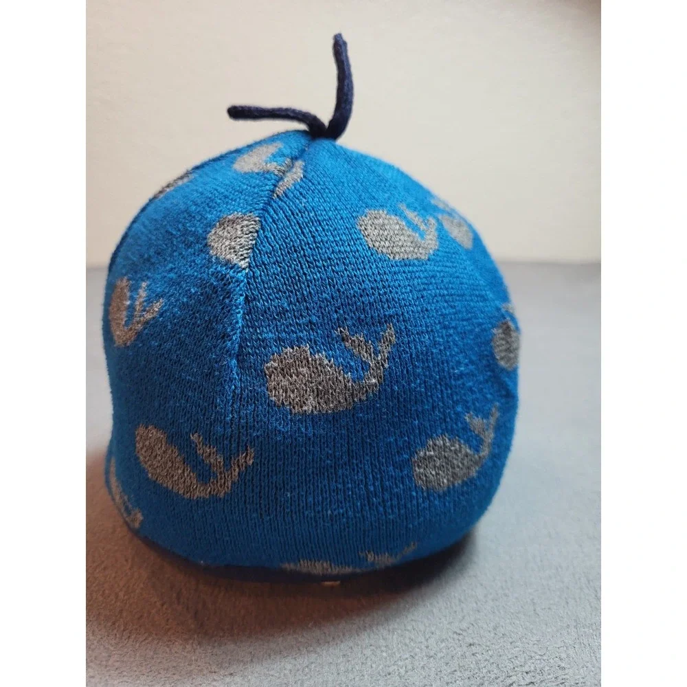 Patagonia Toddler Beanie Hat Blue Knit Whale Pattern Baby 5T Kids Fleece Lined